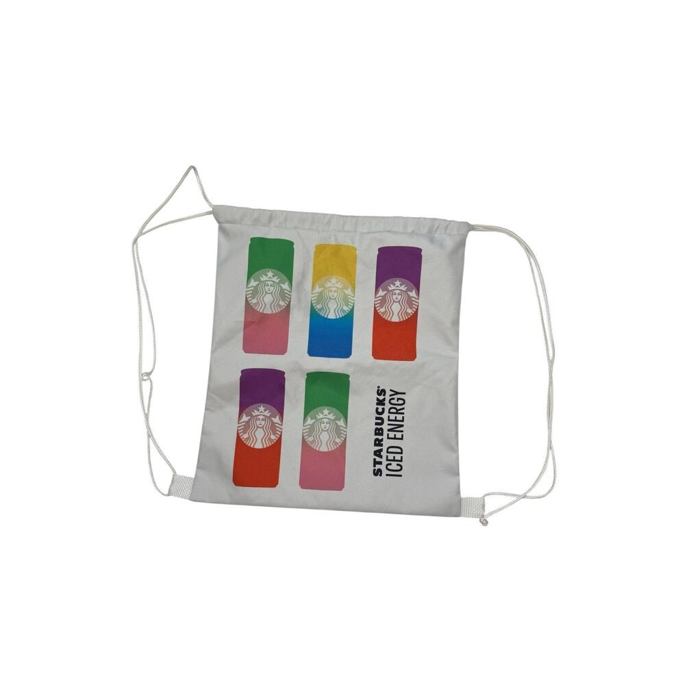 STARBUCKS Iced Energy Rainbow Drink Print Drawstring Bag Backpack Lightweight